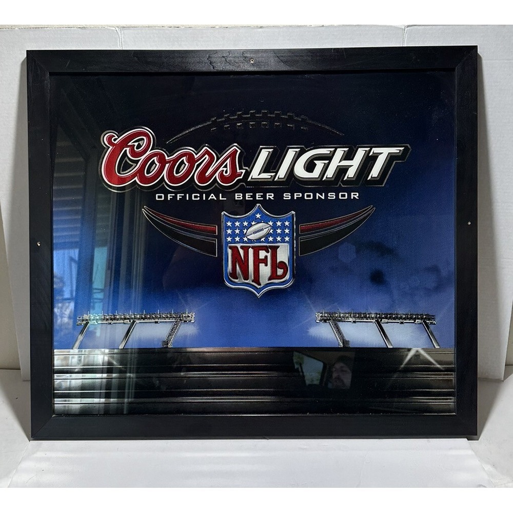 Coors Light Beer Super Bowl Black Framed Mirror 30.5" X 27"‎ See Pictures